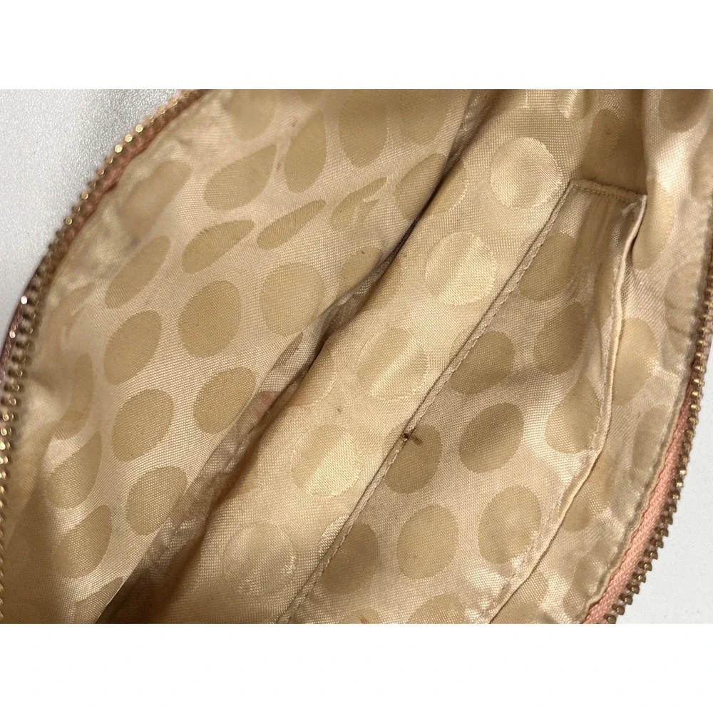 Kate Spade Rose Gold Glitter Zip Cosmetic Pouch Makeup Bag Polka Dot Lining